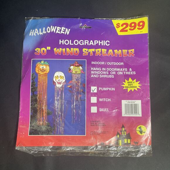 NOS 30” Die Cut Cardboard Holographic Wind Streamer Pumpkin Witch Vtg Halloween - Picture 9 of 10